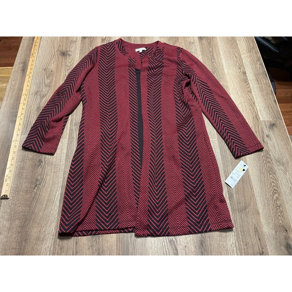 Notations Sweater, Women's Size Large, Red Black, Open Cardigan Long, NWT